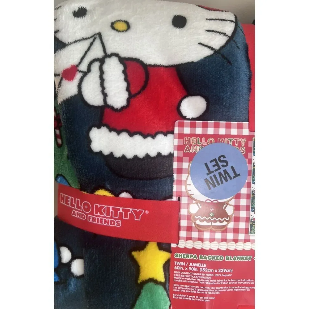 Hello Kitty Christmas Sherpa Blanket Twin Size‎ Holiday Throw Soft Plush